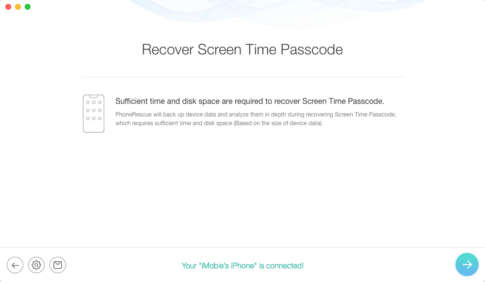 iMobie PhoneRescue – screen time process requires sufficient space