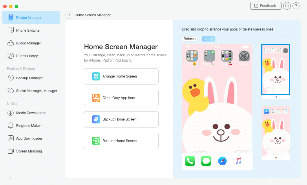 iMobie AnyTrans – home screen manager options