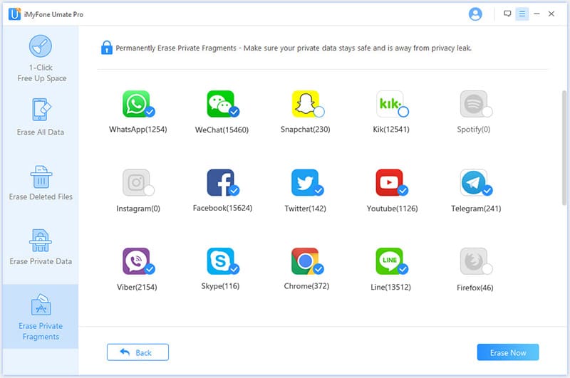 iMyFone Umate Pro – choose apps for deleting private fragments