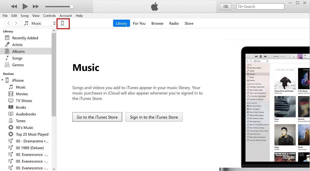 tap on the device icon on iTunes