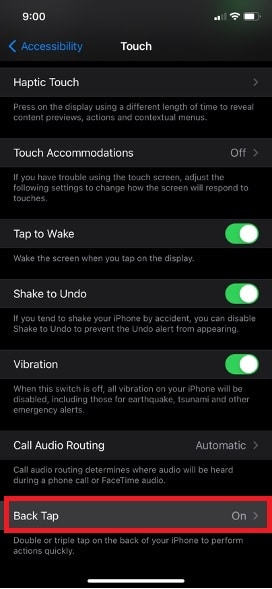 Choose Back Tap on iPhone