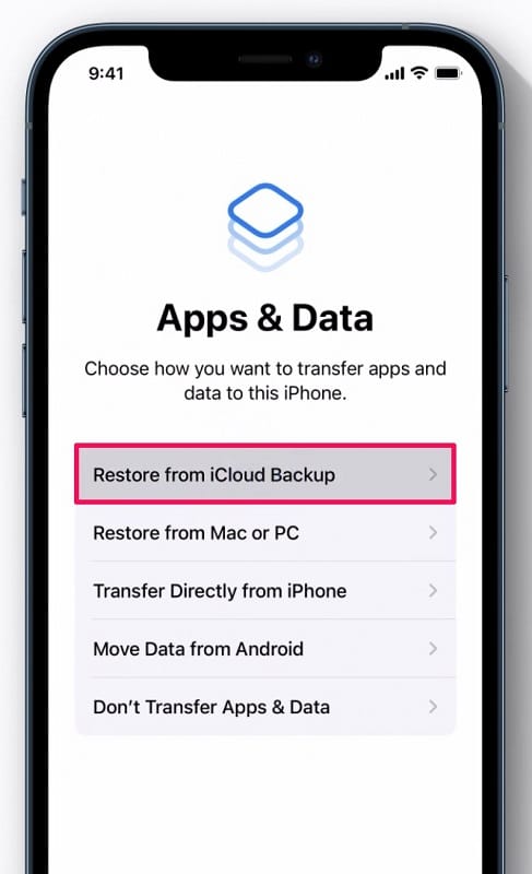 Restore from iCloud backup on iPhone